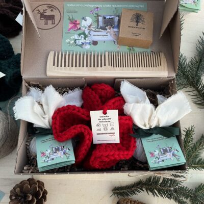 Zioła do pielęgnacji włosów i gumka wełniana scrunchie